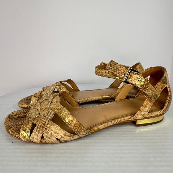 Michael Kors Annalise Beige Gold Leather Snake Print Sandals Sz 8 Coastal Glam - Picture 3 of 9